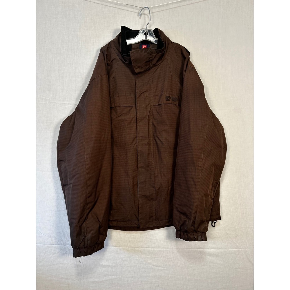 Chaps Mens Brown Ripstop Padded Jacket Fleece Lined Mock Neck Large 3050